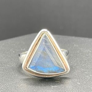 Natural Labradorite Trillion Cut Sterling Silver Ring (Size 8)